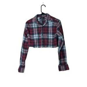Pacsun Plaid Button Down Crop Long Skeeve Top‎ Size Small